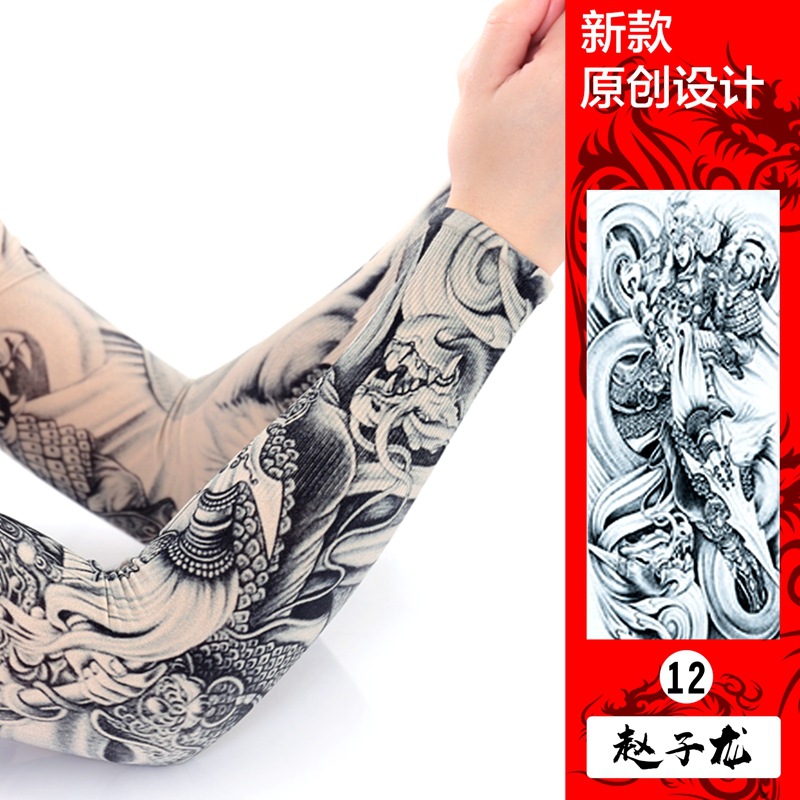 Picture of Ice Silk Tattoo Sleeve Men's Outdoor Driving Sunscreen Sleeve Women's Riding Arm Arm Sleeve Trendy Men's Flower Arm Sleeve