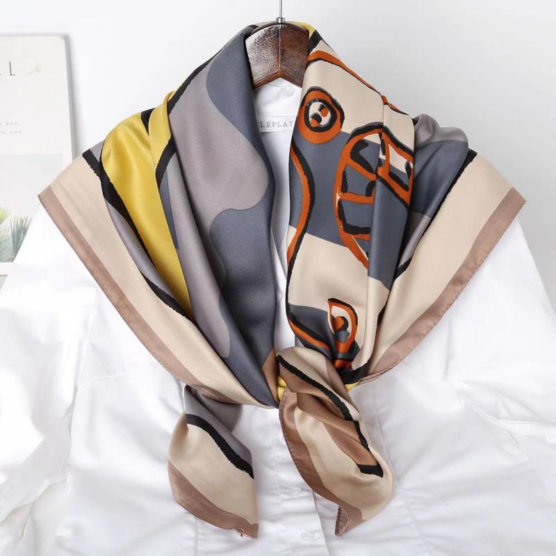 Picture of Autumn and winter all-match shawl animal printed black and white simple large square 90*90CM imitation silk twill silk scarf for women