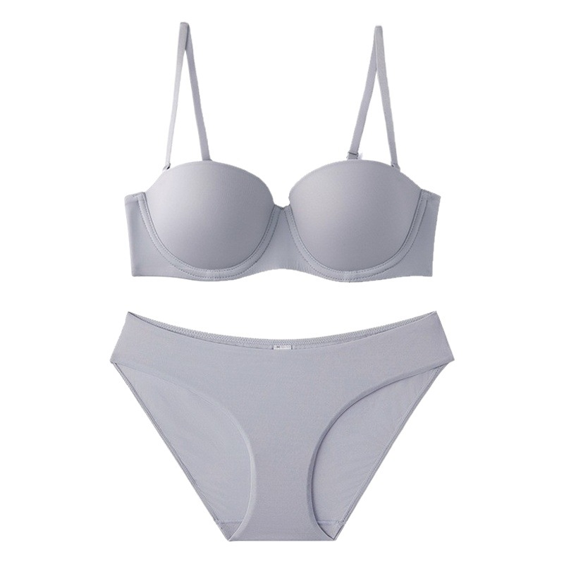 European and American seamless soft steel ring bra half cup smooth small chest gathered underwear anti-sagging upper support sexy underwear suit