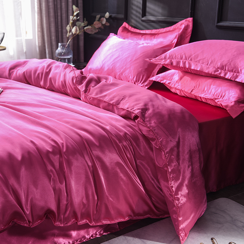 Picture of Summer solid color double-sided washed Ice Silk four-piece set silky color matching quilt cover sheets foreign trade cross-border bedding wholesale
