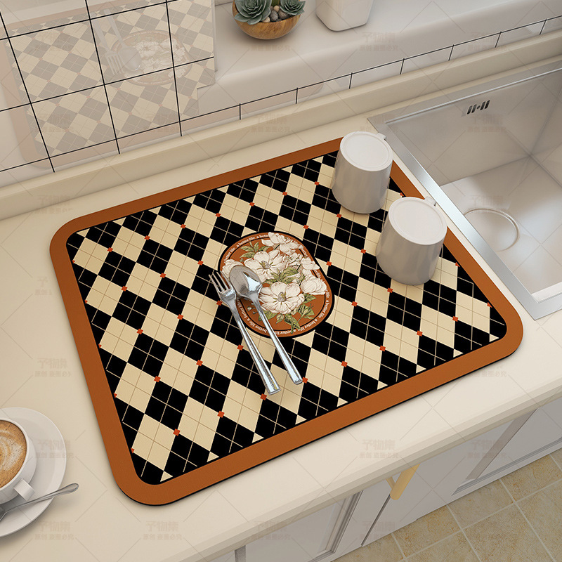 Picture of Diatom mud kitchen draining mat tableware Bowl plate control water mat disposable tea table bar table top dry absorbent mat
