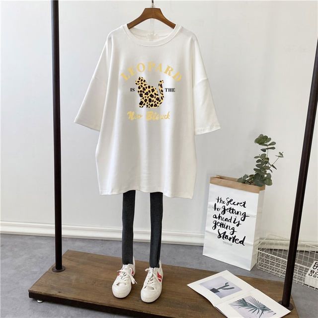 Picture of Pregnant Women's Summer Top T-shirt Mid-length Pure Cotton Short-sleeved Pregnant Women's T-shirt Loose plus size Korean Fashionable Base Shirt for Summer