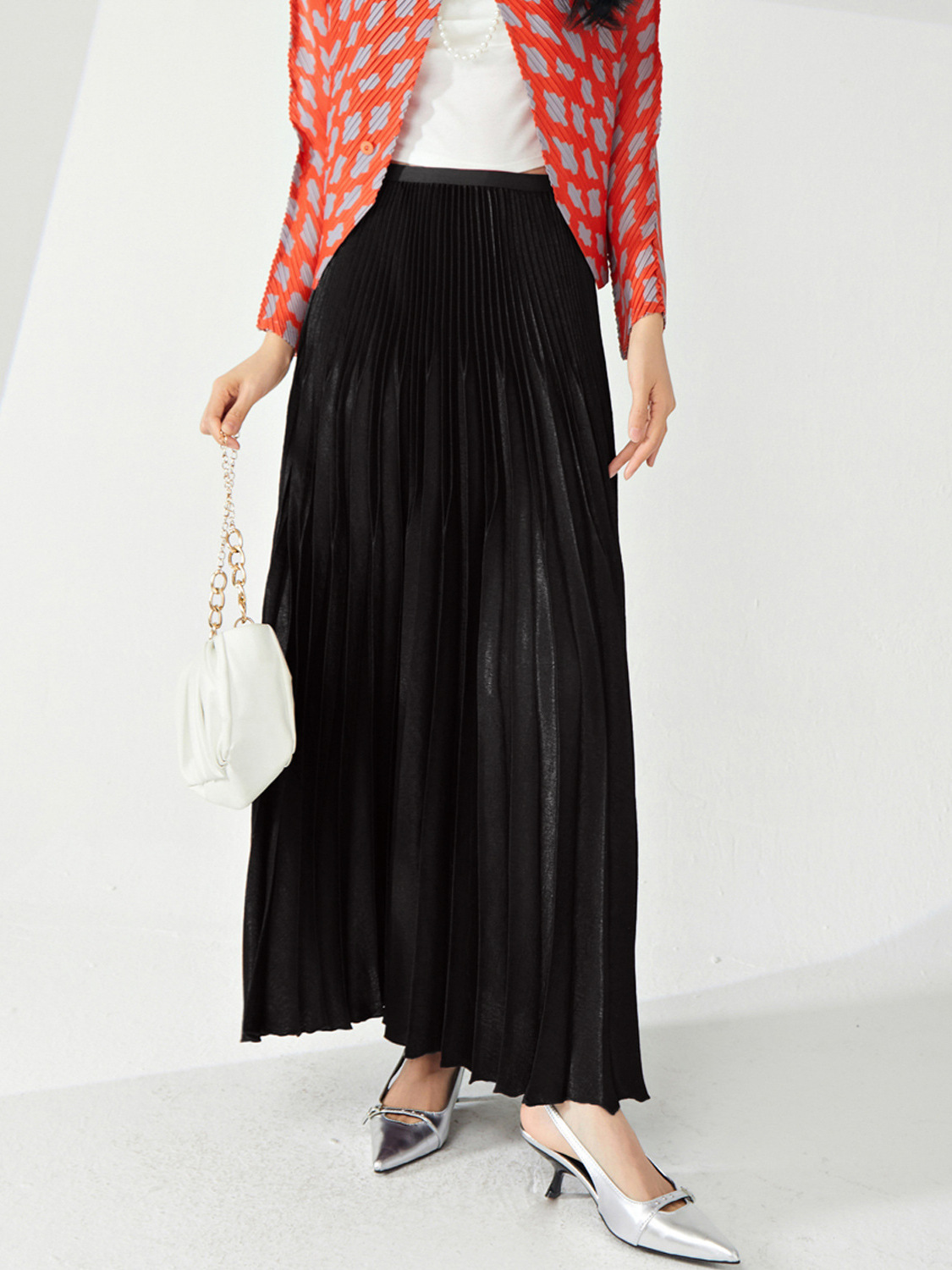Cross-border Foreign Trade Half-length Skirt High-end Handmade Pleated Stretch Waist Draping Large Pleated Skirt Long Overskirt