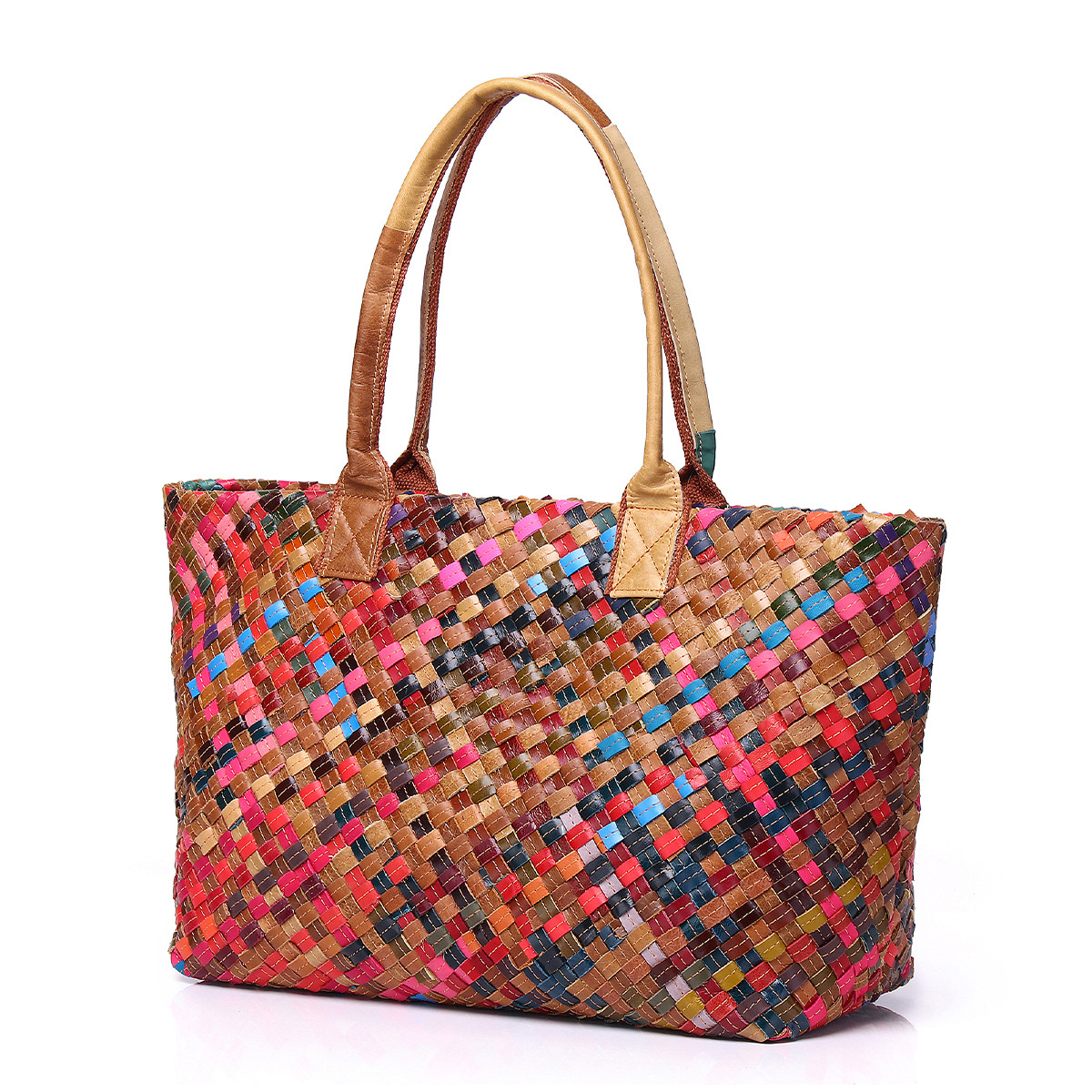 Picture of Cross-border Genuine Leather Color Stripe Woven Bag Fashion Design Trendy Bag Cowhide Shoulder Crossbody Tote Bag Women's Bag