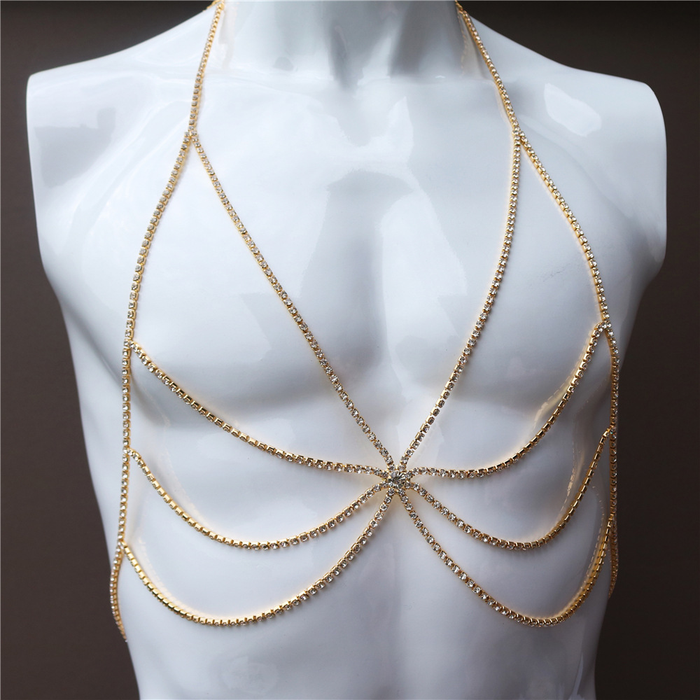 Picture of Cross-Border fashion sexy rhinestone halter bikini beach body chain personality multi-layer hot bra chain accessories