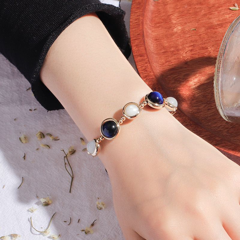 Picture of Badu Blue Tiger Eye Crystal Bracelet Female Student Ins Niche Design Bracelet Moonstone Transfer Beads Simple Hand Jewelry