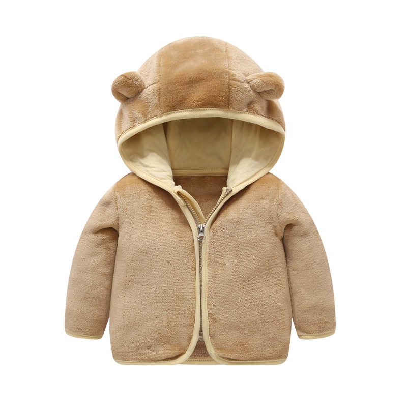 Picture of Baby Flannel Hooded Bear Top for Early Spring, Autumn, and Winter, Korean Version, Unisex, Fleece-Lined, Warm and Comfortable, Versatile Jacket