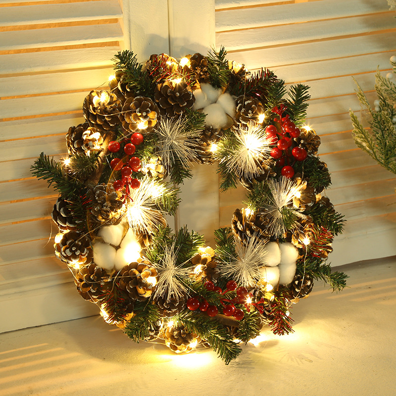 New Christmas garland decorations with lights rattan ring hotel window door hanging with Lights Christmas scene layout props