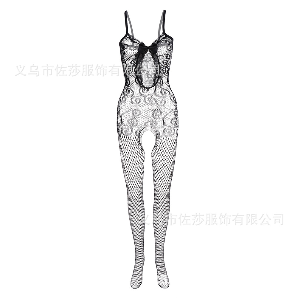 Picture of Sexy Mesh Sexy Lace Edge Strap Front Hollow Bow Threaded Jacquard Mesh W040