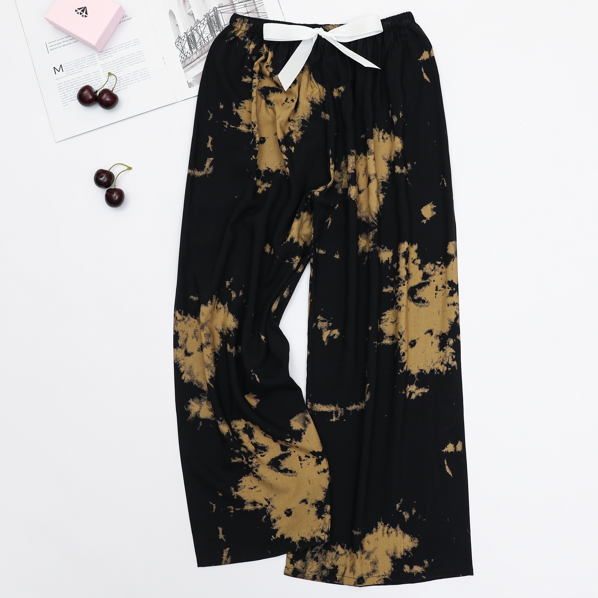 Picture of Cotton Silk Pajama Pants Women's Summer Thin Black and White Cartoon Style Wide Leg Pants Large Size Loose Outer Wearing Foreign Trade Beach Pants