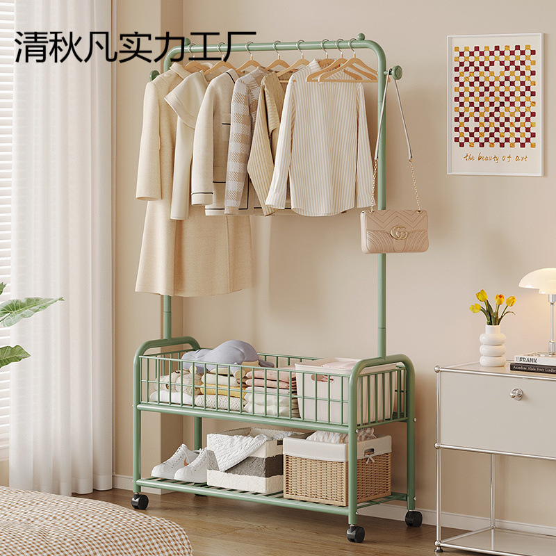 Simple drying hanger floor vertical home mobile bedroom bedside clothes bag storage rack coat rack