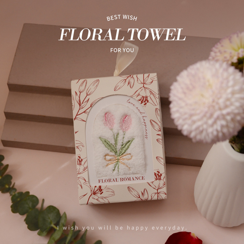 Picture of Mother's Day Tulip Towel Gift Box Hand Gift Small Gift Creative Absorbent Face Wash Towel Square Gift Box