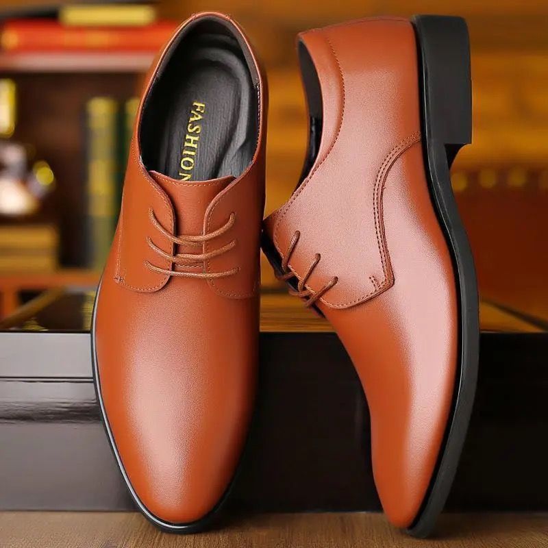 Picture of British men's shoes men's groomsman black bridegroom business formal wear soft bottom suit summer casual leather shoes men's wedding shoes