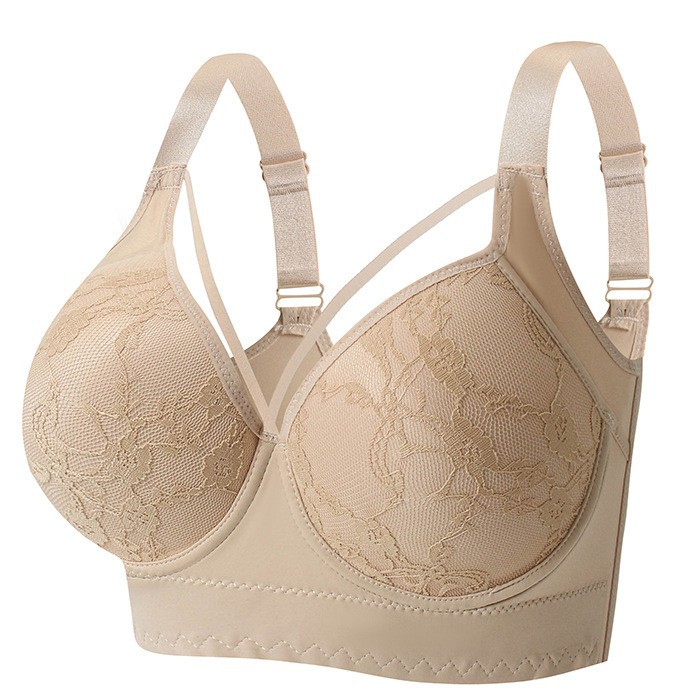 Cross-border European and American seamless lace steel ring underwear gather-up adjustable bra sports beautiful back deep V bra
