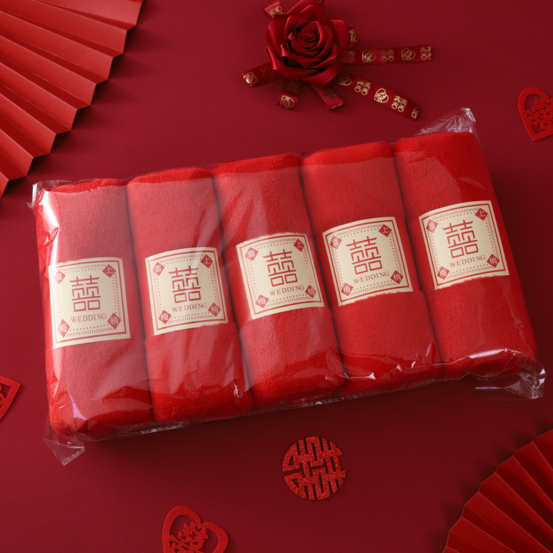 Picture of Coral Fleece Wedding Red Towel Wedding Wedding Wedding Gift Towel Happy Character Pearl Bear Couple Red Towel