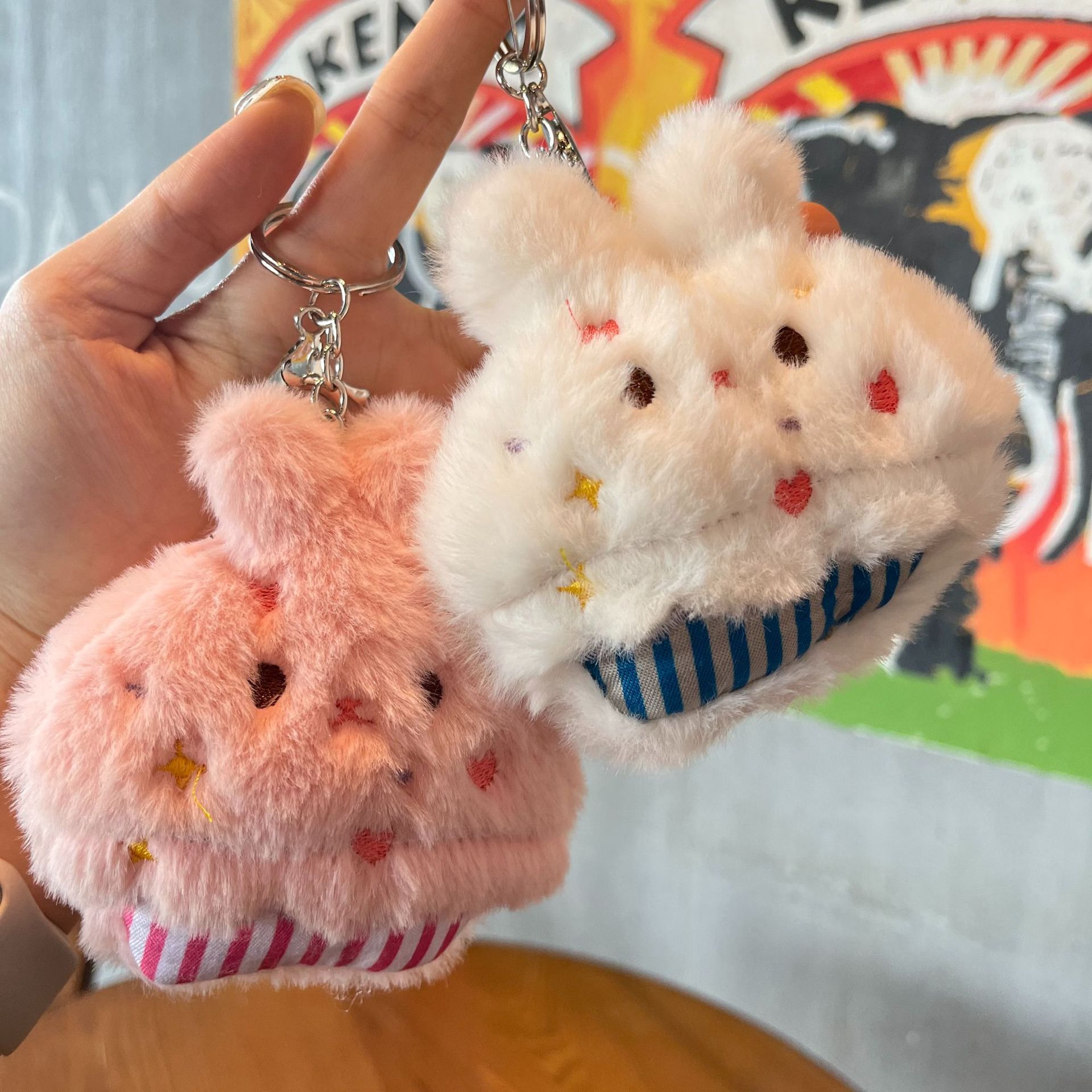 Cute Cartoon Plush Keychain Rabbit Cake Doll Pendant Small Items Embroidered Bag Hanging Cross-border Hot Sale