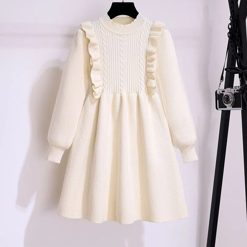 Girls' Dress Spring Autumn Winter New Style Children's Elegant Sweater Princess Dress Large Children's Long Sleeve Knitted Skirt