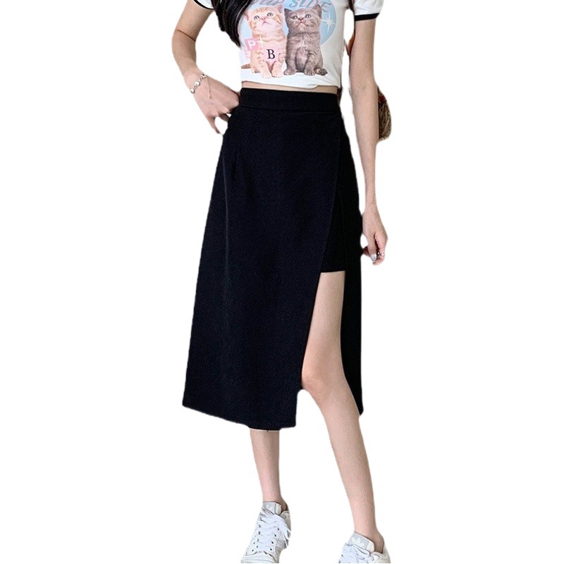 Suit Black Skirt High Waist A- Line Skirt Women's Summer 2024 New Small Split Mid-length Slimming
