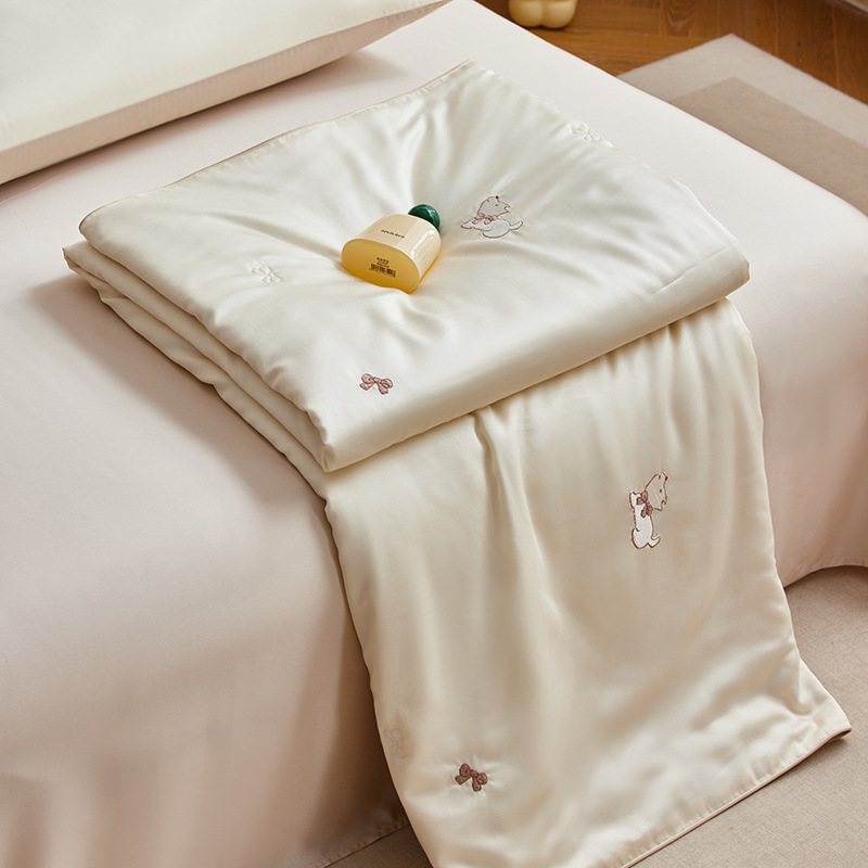 Picture of Class a Summer Cooling Tencel Lyocell Embroidered Air-Conditioning Summer Quilt Girly Cartoon Thin Quilt Four-Piece Set