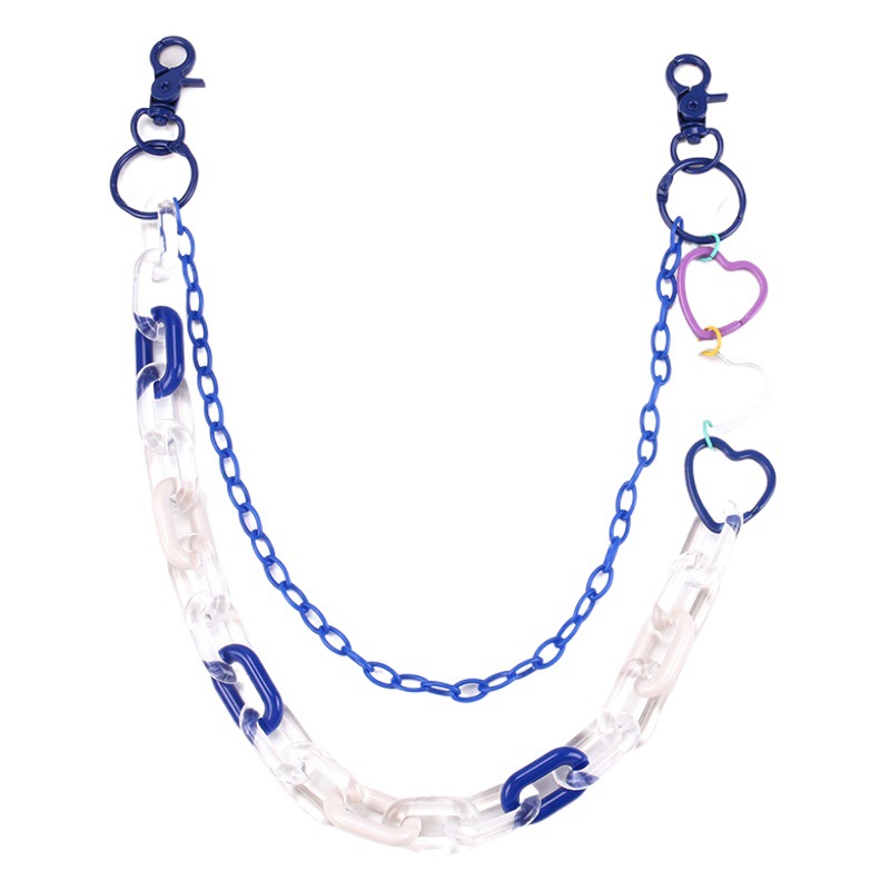 Hip-Hop Double-Layer Pants Chain Accessories Ins High Street Accessories Colorful Acrylic Pants Chain Hollow Peach Heart Ring Waist Chain