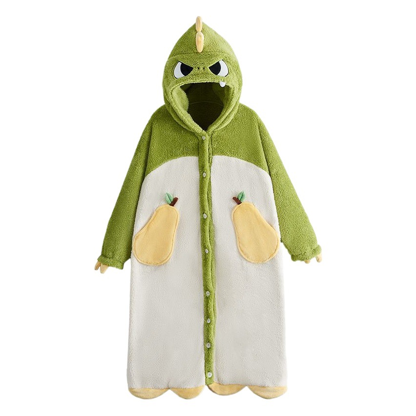 Dinosaur let pear coral fleece nightgown warm women's autumn and winter New cute cartoon pajamas online celebrity couple home wear fashion