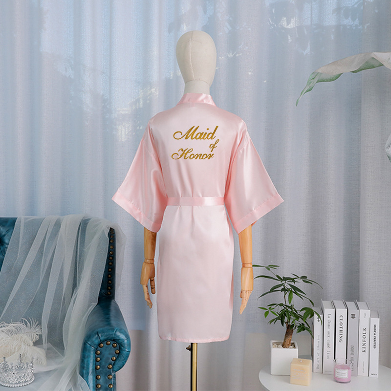 Picture of Bride's Bridesmaid's Morning Gown Wedding Silk Birthday Girlfriend Party Pajamas Lie-down Embroidered Red Nightgown Wedding Morning Gown