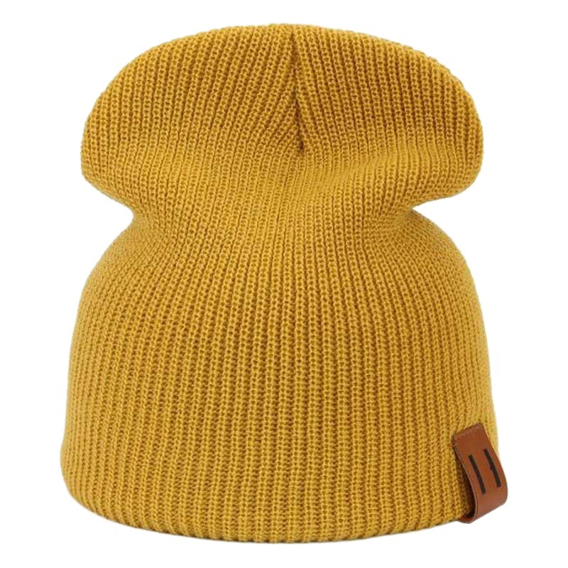 Cross-Border Popular Amazon 18 Autumn and Winter New Style 11 Leather Label Winter Family Woolen Hat Warm Hat Knitted Hat