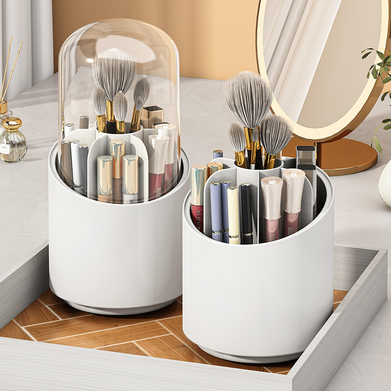 Cosmetic Storage Box Rotating Dustproof Cosmetic Brush Storage Tube Dressing Table Desktop Pen Holder Lipstick Eye Shadow Storage Rack