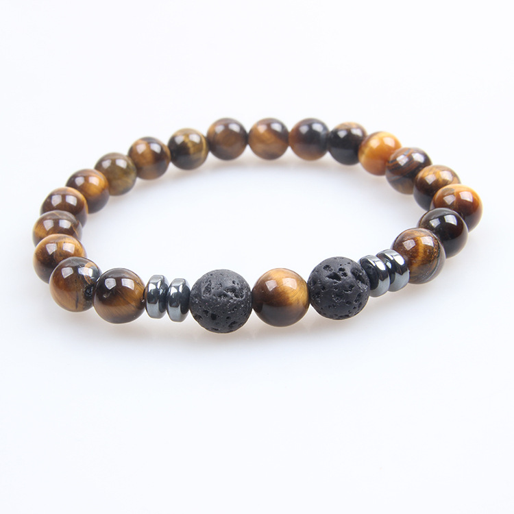 Picture of Zhou Lianfa Tiger Eye Bracelet Men's 8MM Beads suit Elastic Adjustable Black Crystal Beads Suitable for Ladies Ceremony