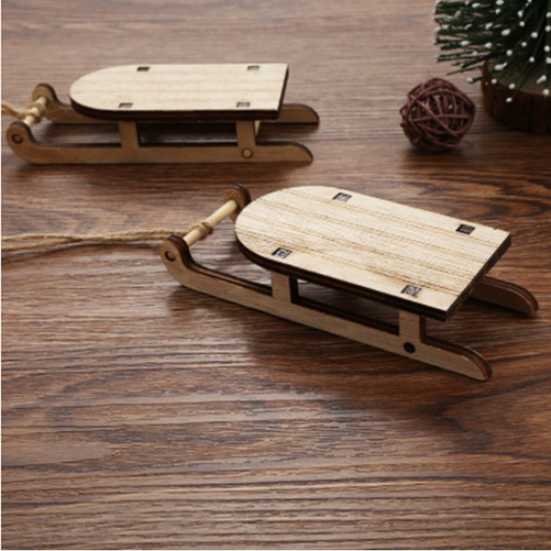 Picture of in stock Christmas Decoration Wooden Sleigh Holiday Assembled Home Mini Sleigh Desktop Pendant Crafts
