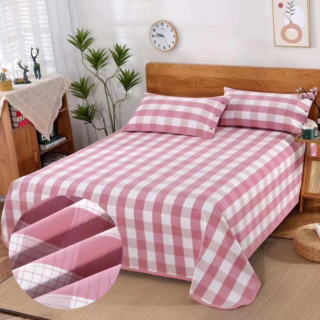 Picture of Summer Pure Cotton Coarse Cloth Cooling Mat Bed Sheet Three-Piece Set Kang Sheet Coarse Cloth Single Piece Linen Quilt Kang Sheet Houndstooth Pattern