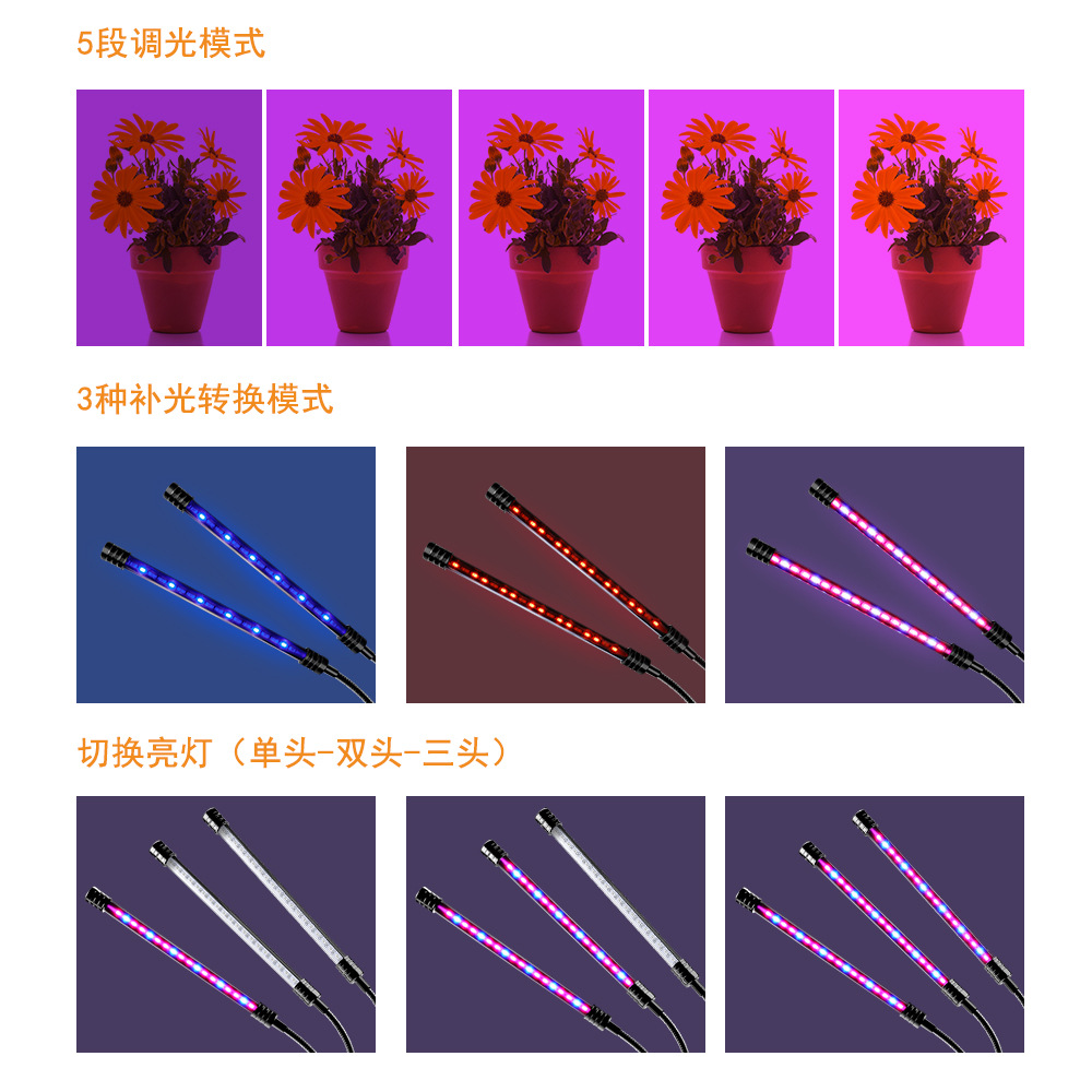 Picture of Qianchun lighting fill light clip plant growth lamp USB dimmable household Full spectrum lamp waterproof seedling lamp 5V