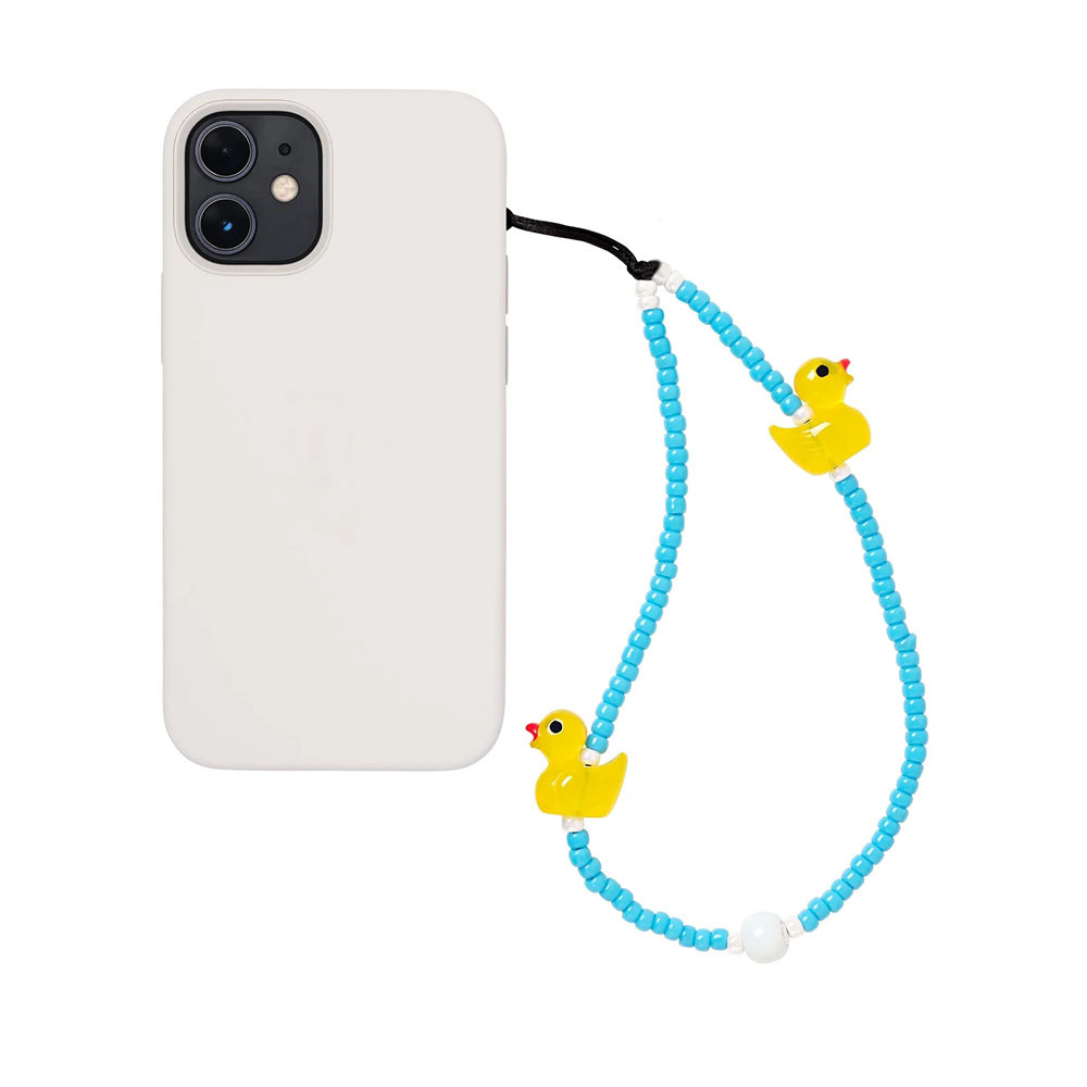 Picture of KKBEAD Color Beaded Bubble Bath Cute Duck Mobile Phone Rope Hanging Accessories All-match Glass Rice Beads Mobile Phone Chain Women