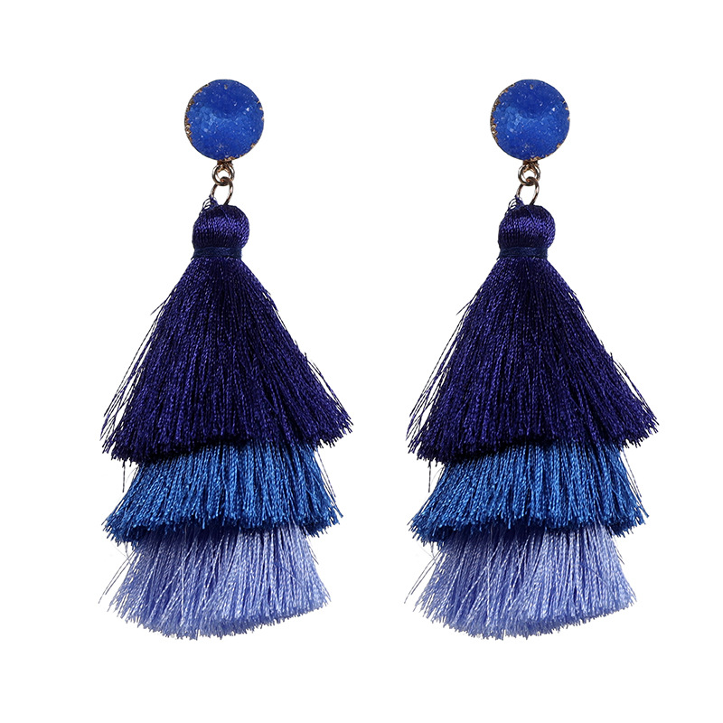 Picture of European and American Foreign Trade popular high-end fashion bohemian three-layer tassel earrings simple temperament exaggerated earrings for women