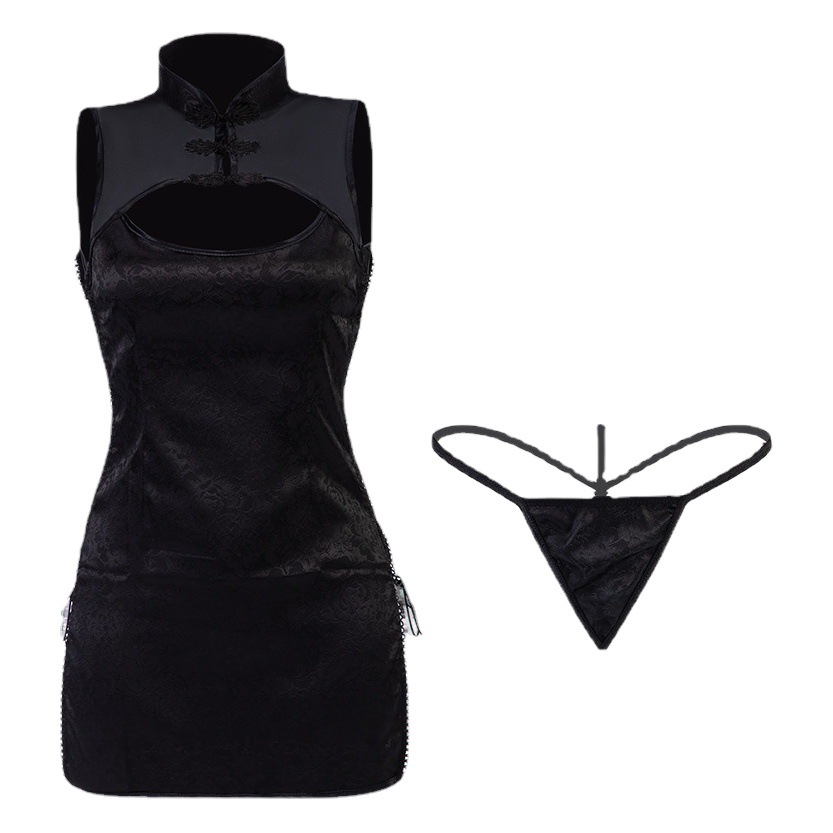 Sexy cheongsam retro style sexy lingerie uniform temptation perspective slim side open strap passion suit generation hair