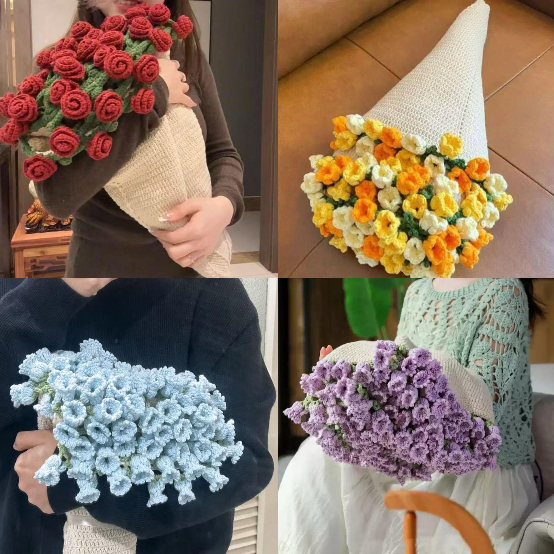 Acrylic Handmade Rose Blanket Group Crocheted Flower Blanket Blossom Blanket Finished Rose Bouquet Blanket Finished