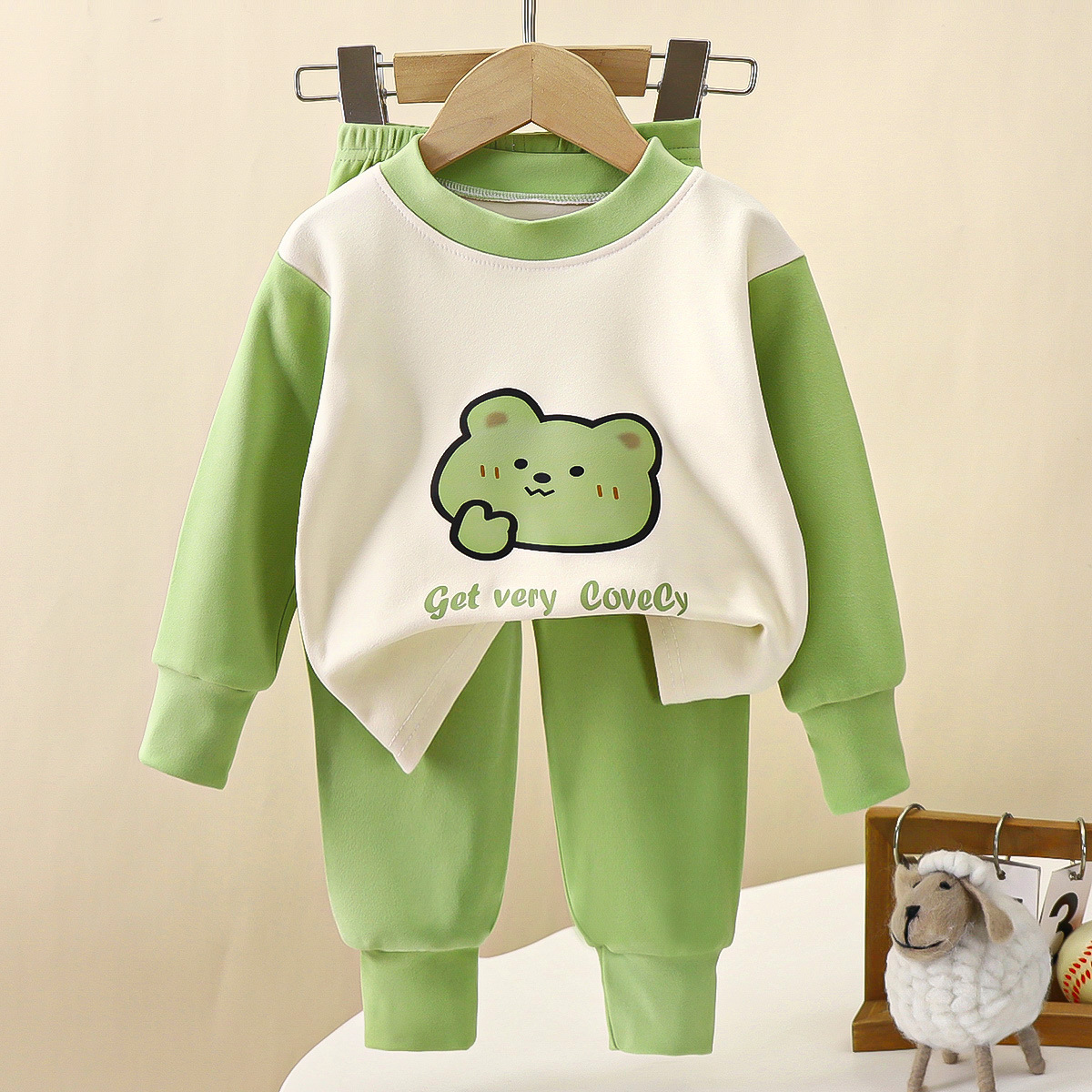 Picture of Children's Underwear suit Double-Sided Fleece Autumn Clothes Autumn Trousers Boys Home Clothes Autumn and Winter Girls' Pajamas Round Neck New
