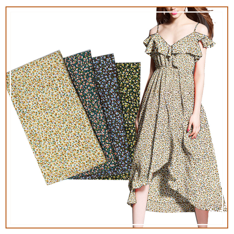 Thin Korean silk fabric large floral printed chiffon fabric jumpsuit nightdress fresh printed hot wholesale