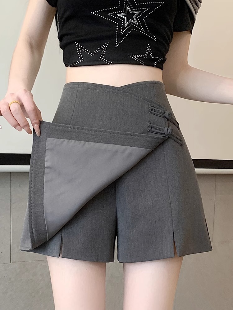 Picture of New Chinese Style Irregular Suit Pants Skirt 2024 Summer chubby girl High Waist Shorts Slimming Design Sense Skirt