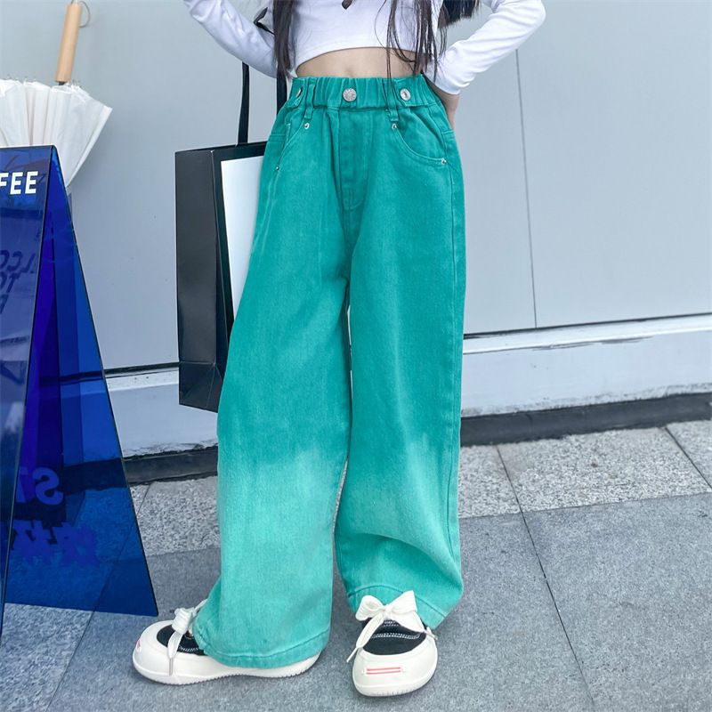 Picture of Summer thin girls candy color jeans fashionable gradient wide leg pants 2024 new middle and large children's fashion wholesale