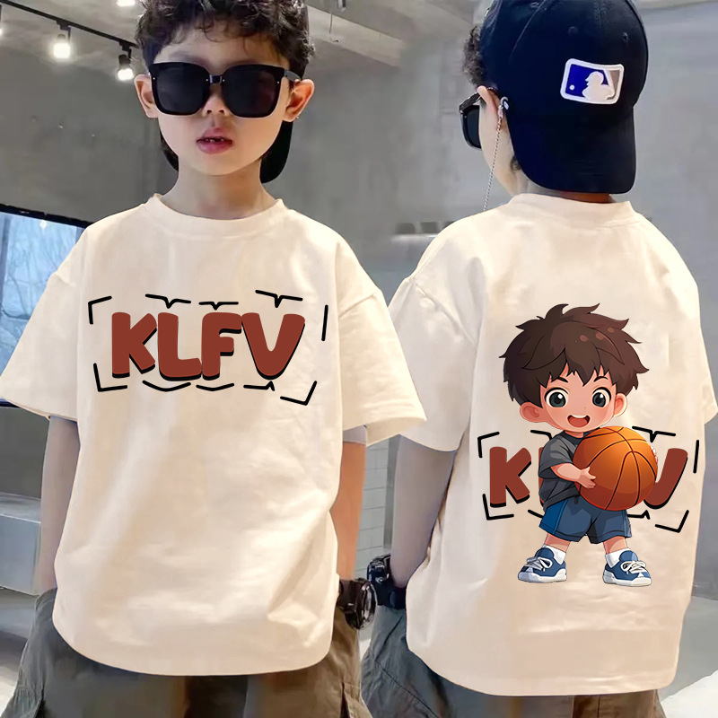 Picture of Fried Street Foreign Style Children's Wear Boy's T-shirt Short Sleeve Summer Children's Middle and Big Boy's Top Half Sleeve Summer Fashionable Ins
