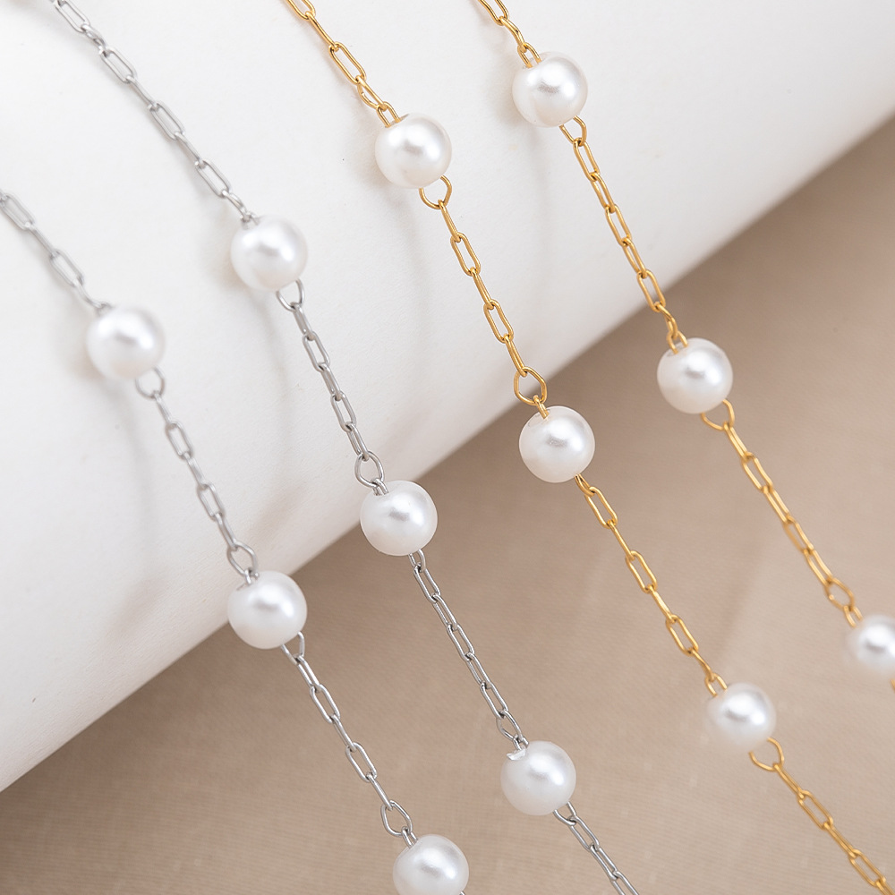 Stainless Steel Baroque Imitation Pearl Chain DIY Clothing Hanging Chain Bracelet Necklace Accessories Scattered Chain