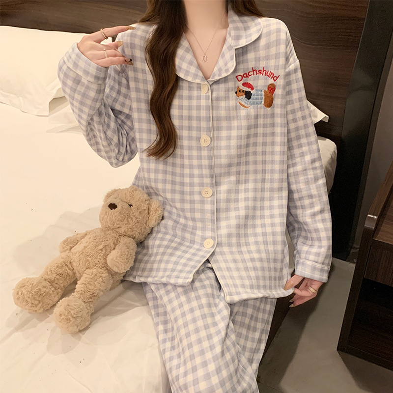 Women's pajamas autumn and winter air cotton sandwich sweet wind dachshund dog thick warm two-piece home clothing wholesale