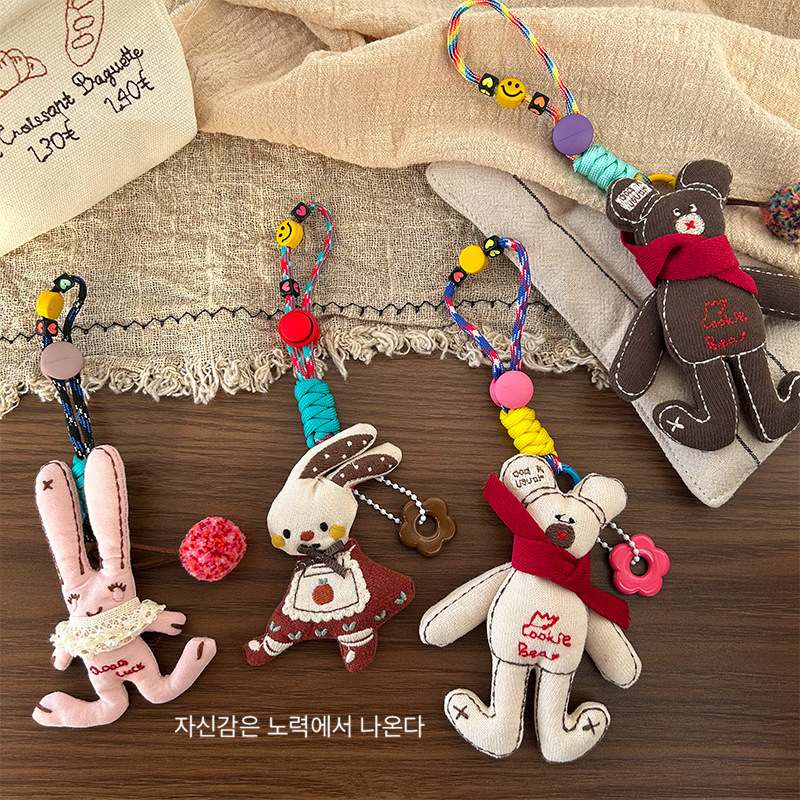 South Korea new fabric cotton cartoon bear rabbit key chain fashion apron rabbit brooch ornaments all-match bag pendant