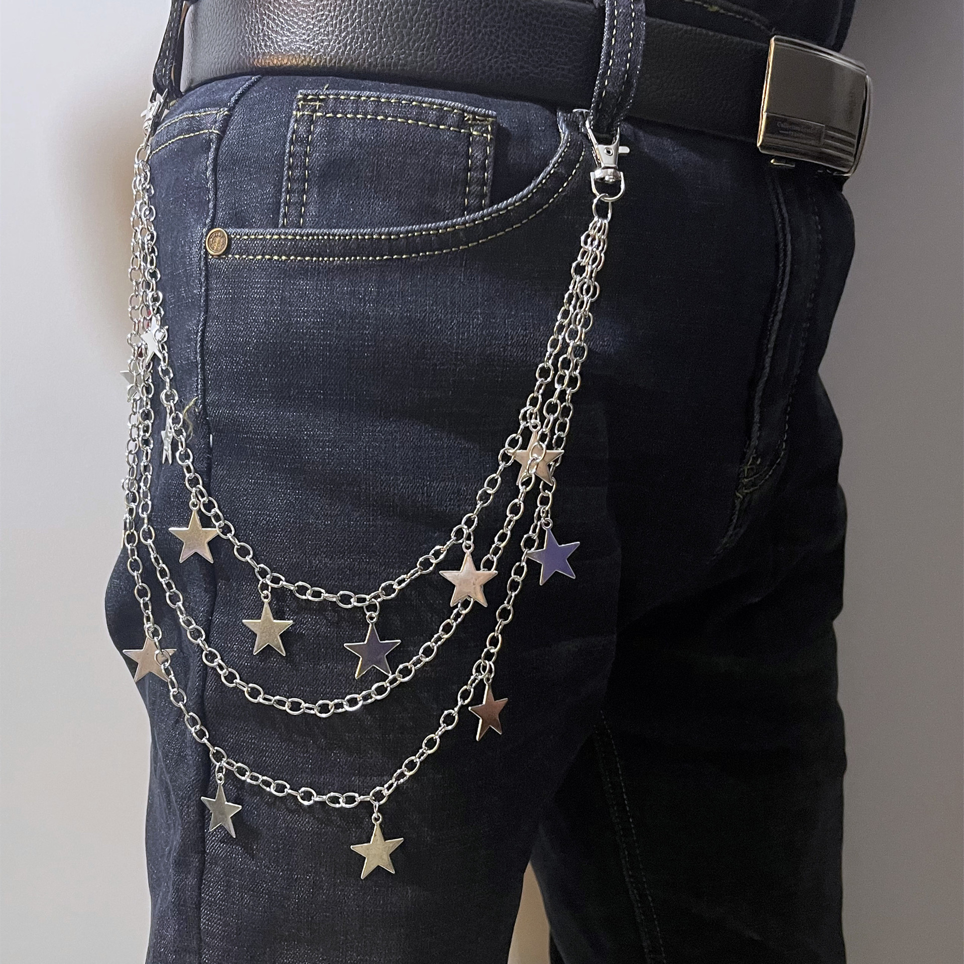European and American Hip-Hop Punk Pentagram Pendant Waist Chain ins Style Fashionable Personalized Multi-Layer Metal Chain Pants Chain for Men and Women