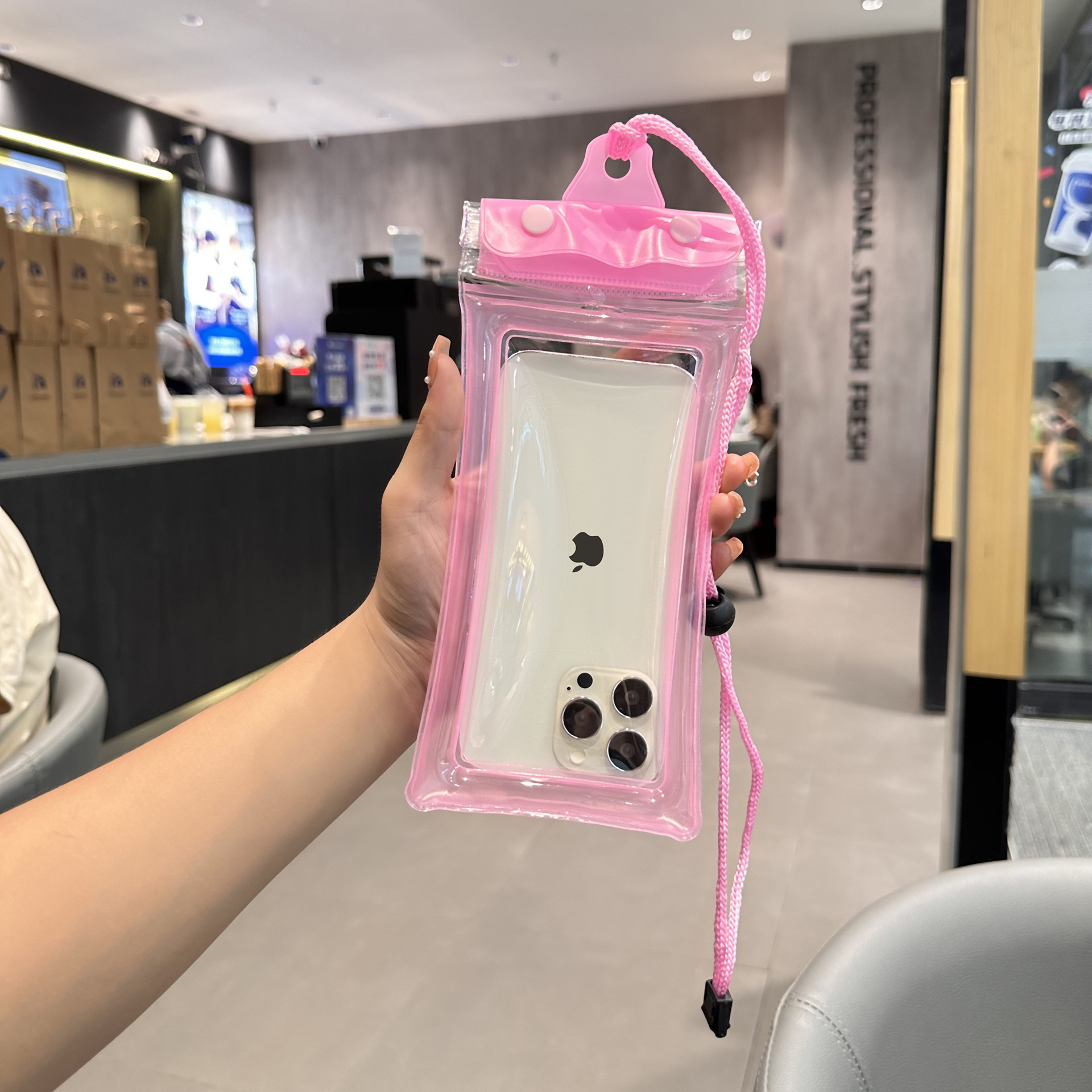 Picture of Cross-border Three Sealed Mobile Phone Waterproof Bag with Touch Screen, Swimming Air Bag, Rafting Halter, Waterproof Mobile Phone Case, Transparent