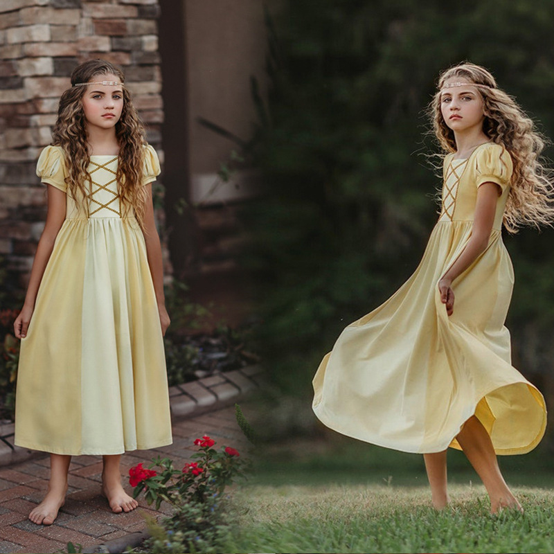 Picture of European and American Light Luxury Snow White Dress Princess Belle Dress Short Sleeve Princess Ello Long Boy Cross Border Hair