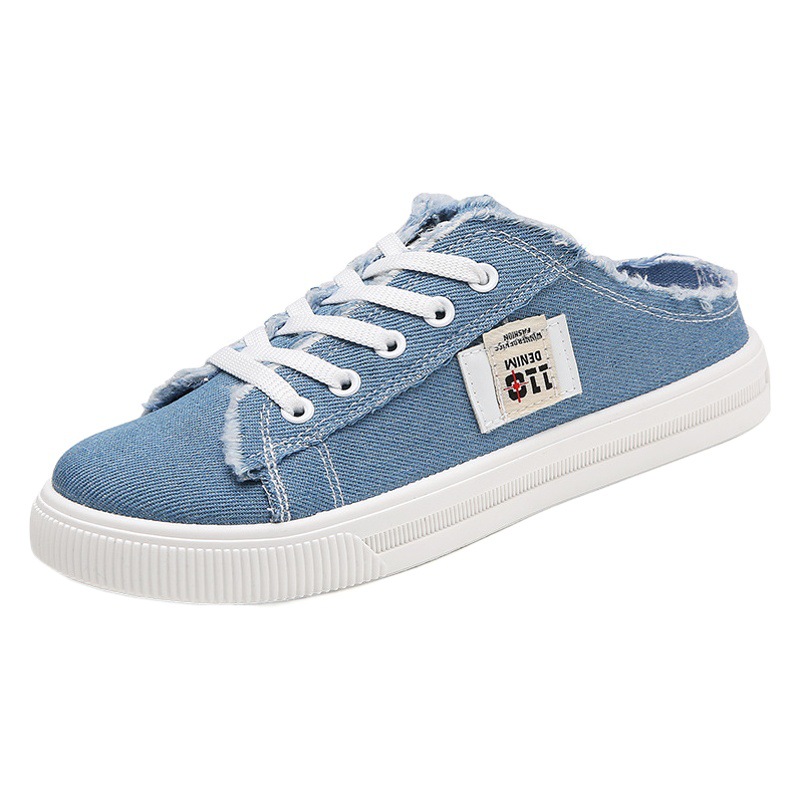 Canvas Shoes summer new small white shoes lazy shoes slip-on half slippers flat all-match student versatile fashion Board Shoes