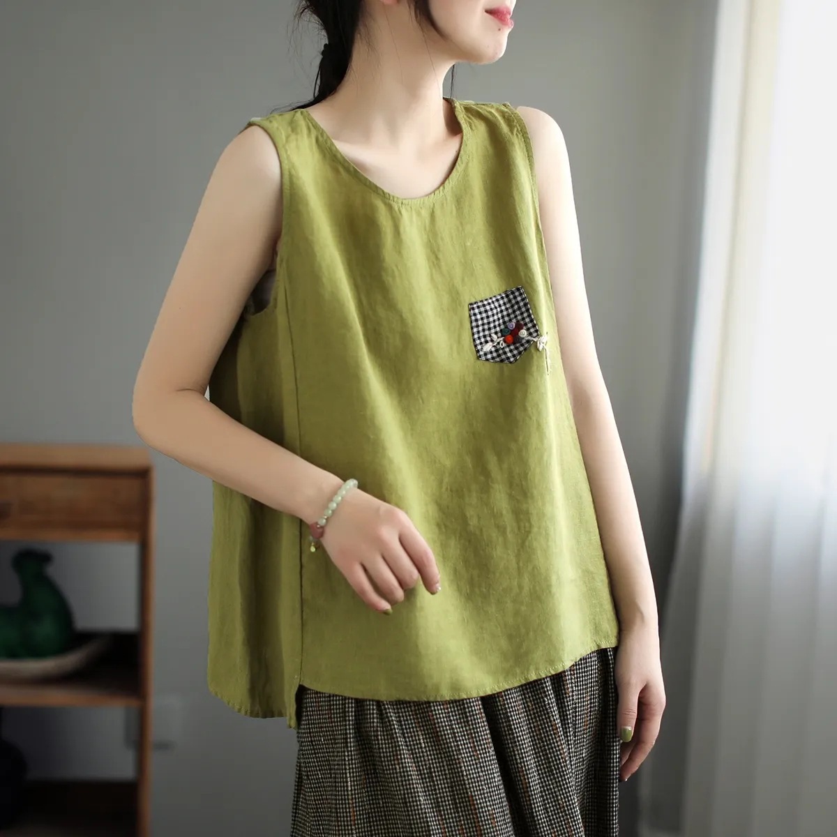 Artistic Vintage Cotton and Linen Camisole Women's Summer New Arrival plus size Loose Sleeveless Solid Color Base Top Trendy Outer Wear