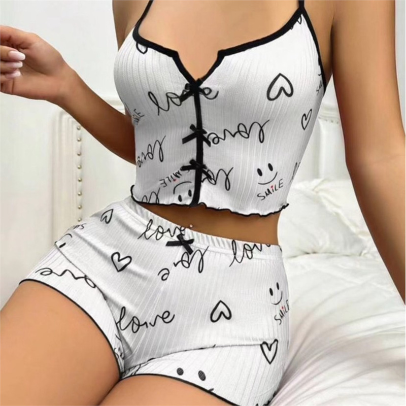 Picture of New Sling Shorts Sexy Bow Multicolor Printed Milk Silk suit Comfortable Home Wear Factory